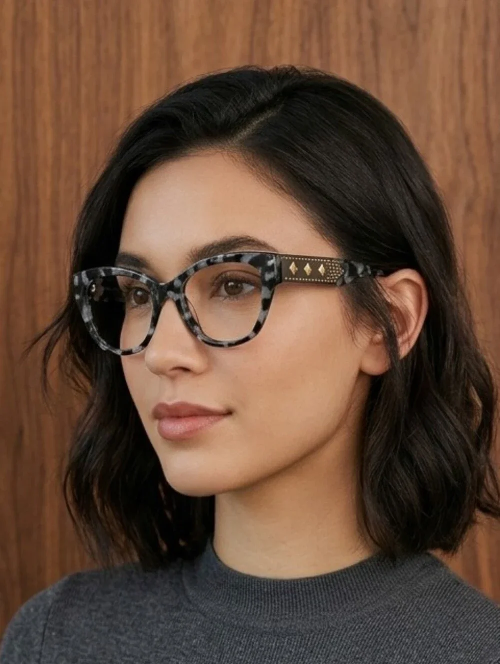 Bebe BB5148 Jet Animal Grey Tortoise‎ Cat Eye Eyeglass Studded Temples 52-16-135